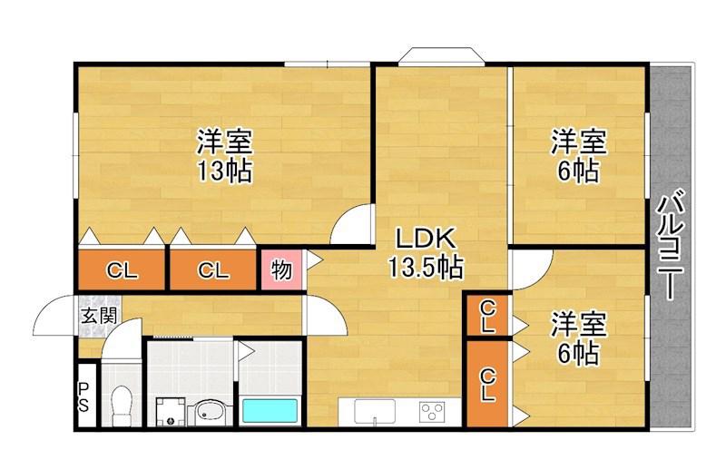レオハイム長尾II(3LDK/2階)の間取り写真