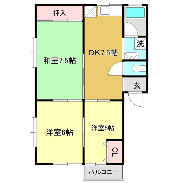 ハイツ薫II(3DK/2階)の間取り写真