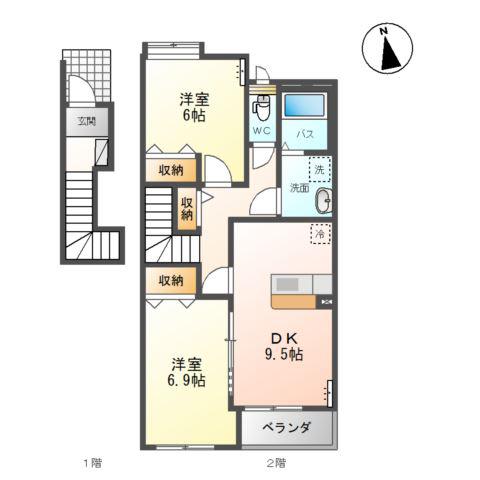 ルボヌール(2DK/2階)の間取り写真