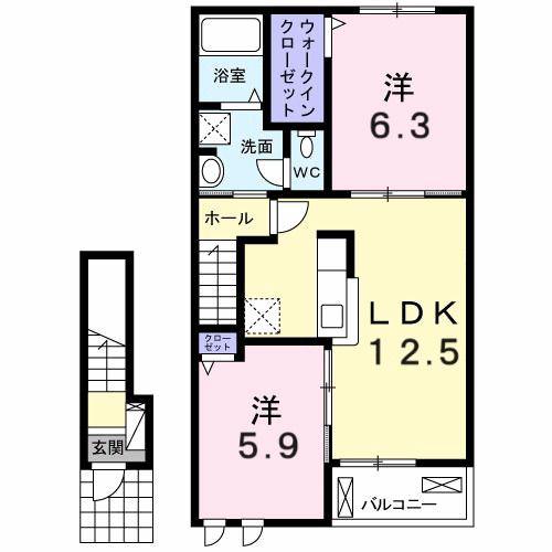 リバー サイド ストーリーA(2LDK/2階)の間取り写真