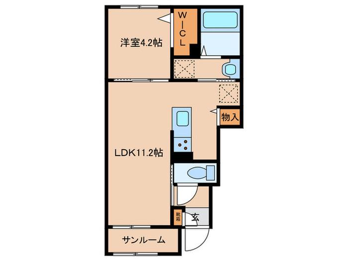 クァイエット・リヴ ケー(1LDK/1階)の間取り写真