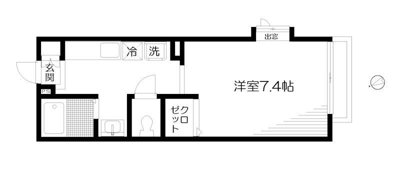 シャトレ北町(1K/1階)の間取り写真