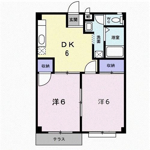 ピアパレス小郡(2DK/1階)の間取り写真