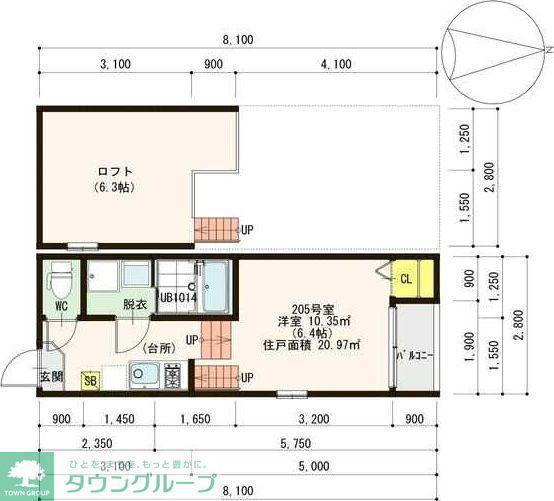 アーバンプライム中村(1K/2階)の間取り写真