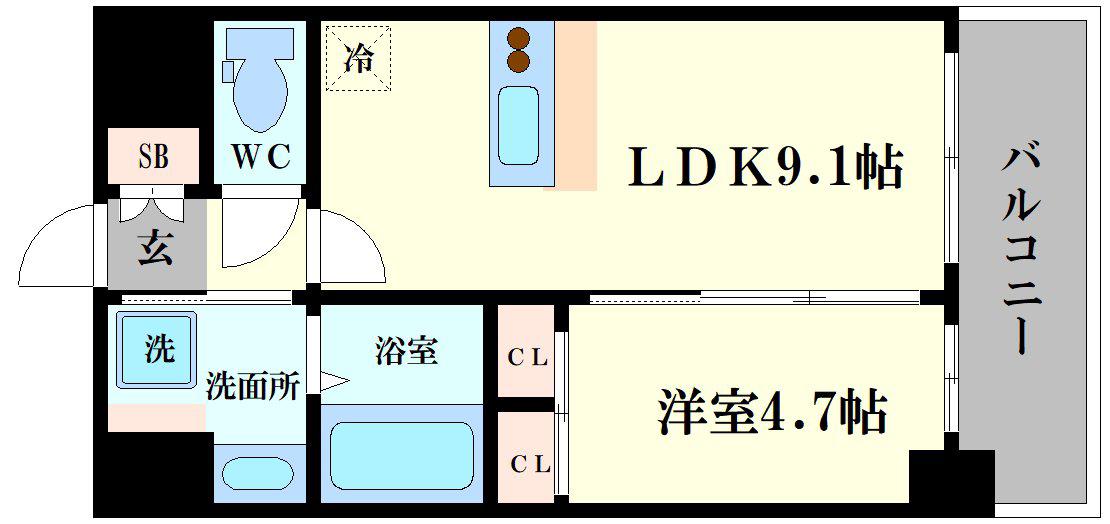 プレジオ恵美須(1LDK/7階)の間取り写真