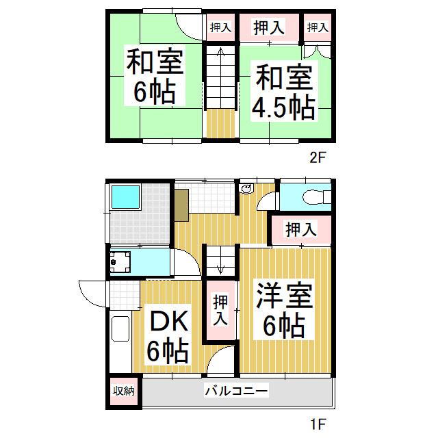 水神町青山ハイツ(3DK/1階)の間取り写真