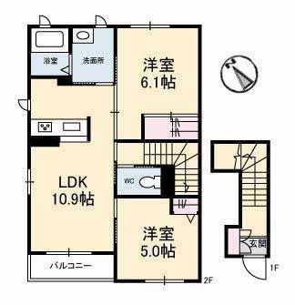 シャーメゾン富岡 A棟(2LDK/2階)の間取り写真