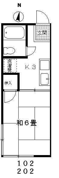 シティハイムコスモス(1K/2階)の間取り写真