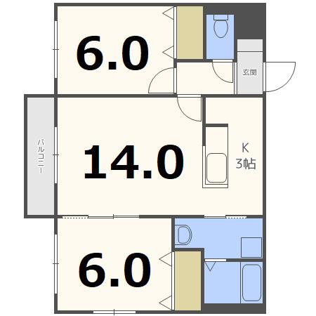 アステローペ北円山(2LDK/2階)の間取り写真