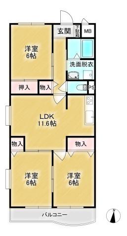 パルティール大宮(3LDK/2階)の間取り写真