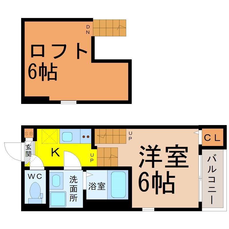 プリローズ名古屋(1SK/1階)の間取り写真