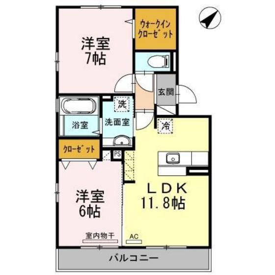 アンベリール A棟(2LDK/2階)の間取り写真