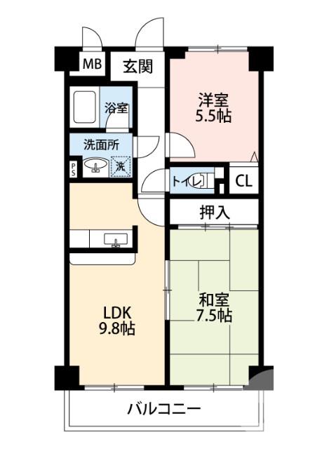サンクレスト28(2DK/6階)の間取り写真