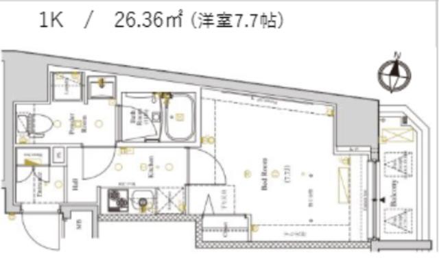 GALICIA中野弥生町(1K/12階)の間取り写真