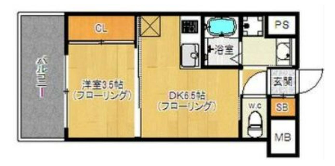 ルネッサンス21 別府(1DK/9階)の間取り写真