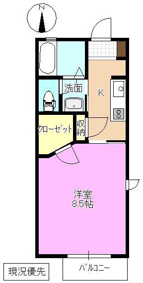 ビオトープ若里(1K/1階)の間取り写真