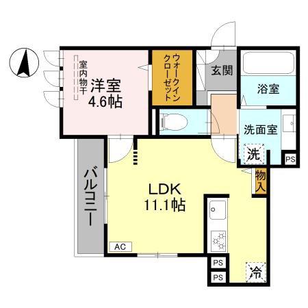 グリューネ塚口(1LDK/1階)の間取り写真