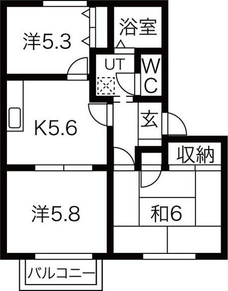 グレース北野 C棟(3K/2階)の間取り写真