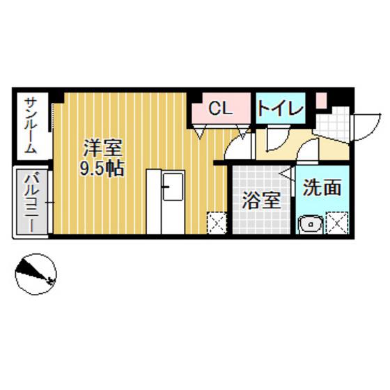 プリズムとなみ若草町(ワンルーム/2階)の間取り写真