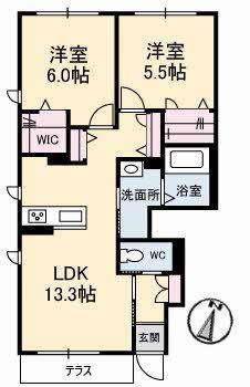 RAINBOW中島 C棟(2LDK/1階)の間取り写真