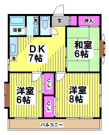 第一高砂ハイツ(3DK/2階)の間取り写真