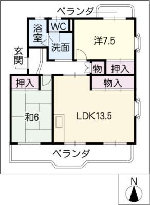 グリーンパーク城東(2LDK/4階)の間取り写真