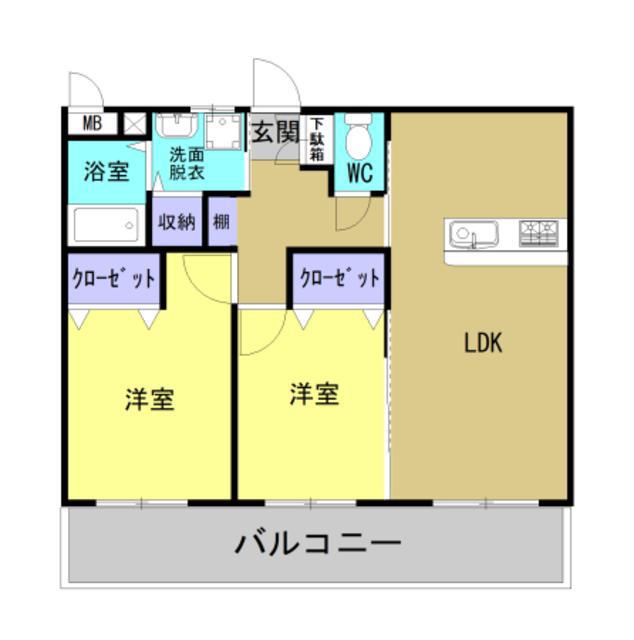 都城市中町マンション(2LDK/1階)の間取り写真