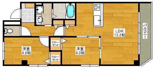 アルバス上新田(2LDK/3階)の間取り写真
