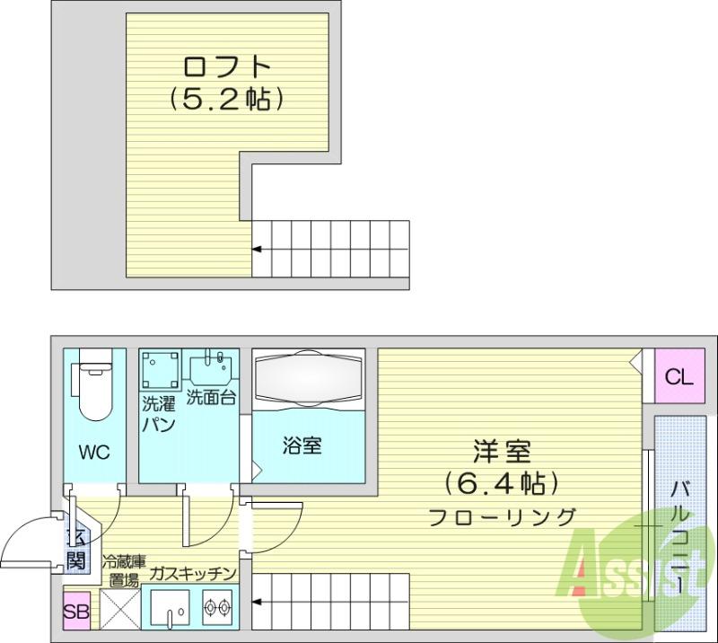 ハーモニーテラス黒松3(1K/2階)の間取り写真