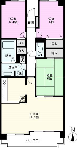 エスポワール与野 II(3LDK/5階)の間取り写真