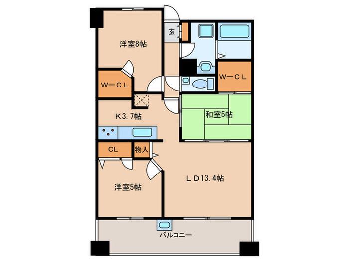 イニシア愛宕浜(3LDK/9階)の間取り写真