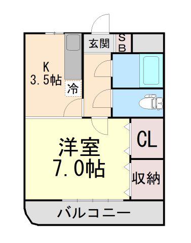 KSハイム南棟(1K/4階)の間取り写真