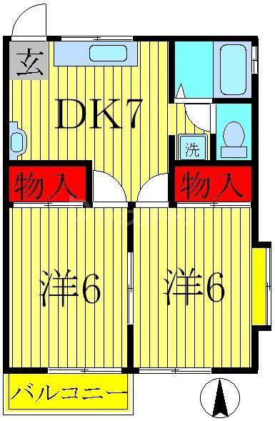 フラワーエステート(2DK/2階)の間取り写真