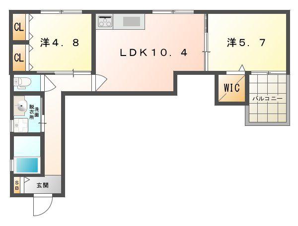 クリエオーレ三ッ島I(2LDK/2階)の間取り写真