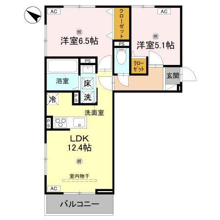 D-REGALO下馬S(2LDK/1階)の間取り写真
