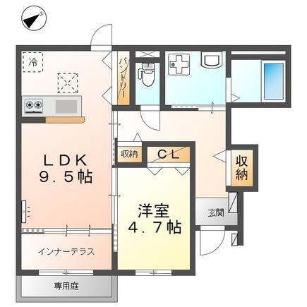 ヴェルズハイム 野洲市西河原(1LDK/1階)の間取り写真