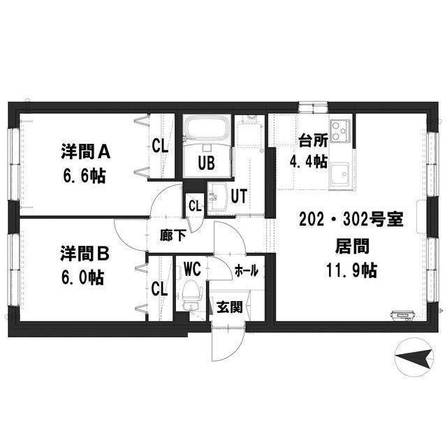 グランメール北3西22(2LDK/2階)の間取り写真