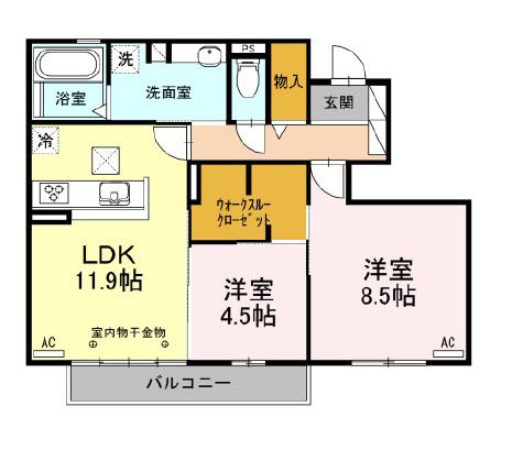 コーポ黄金島(2LDK/1階)の間取り写真