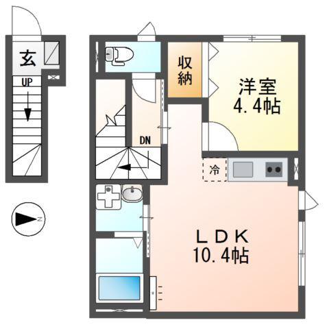 京王線 調布駅 徒歩13分 2階建 築1年(1LDK/2階)の間取り写真
