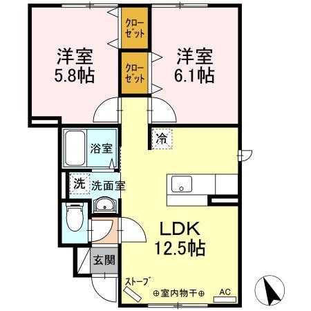 グリーンヒルズ A(2LDK/1階)の間取り写真