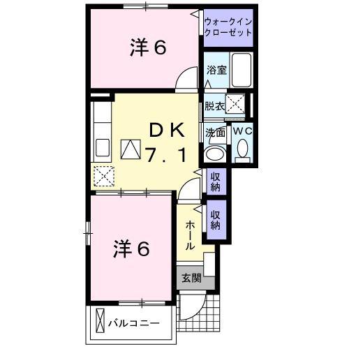 クロークルア・トング(2DK/1階)の間取り写真