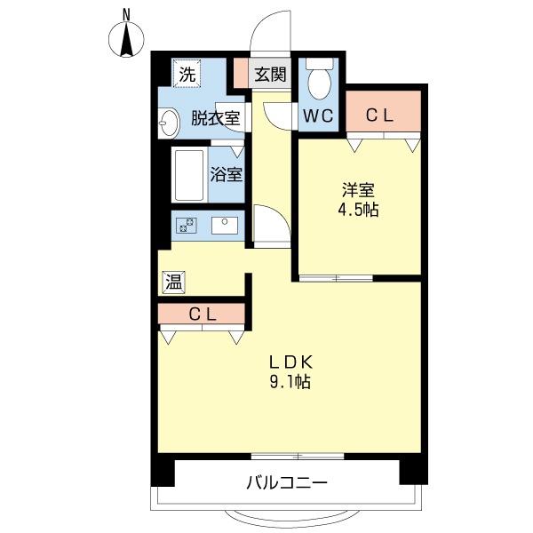 レジュイール東中通(1LDK/7階)の間取り写真