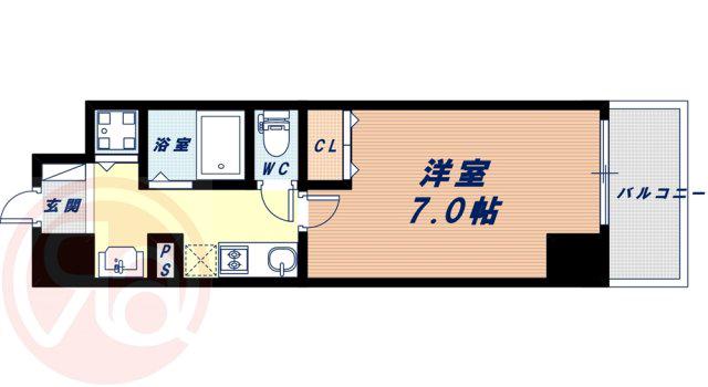 ジュネーゼグラン難波ミラージュ(1K/7階)の間取り写真