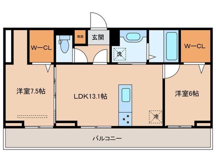 グランコンフォール神ノ川(2LDK/2階)の間取り写真