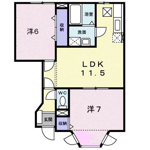 ヴィラシンシアB(2LDK/1階)の間取り写真