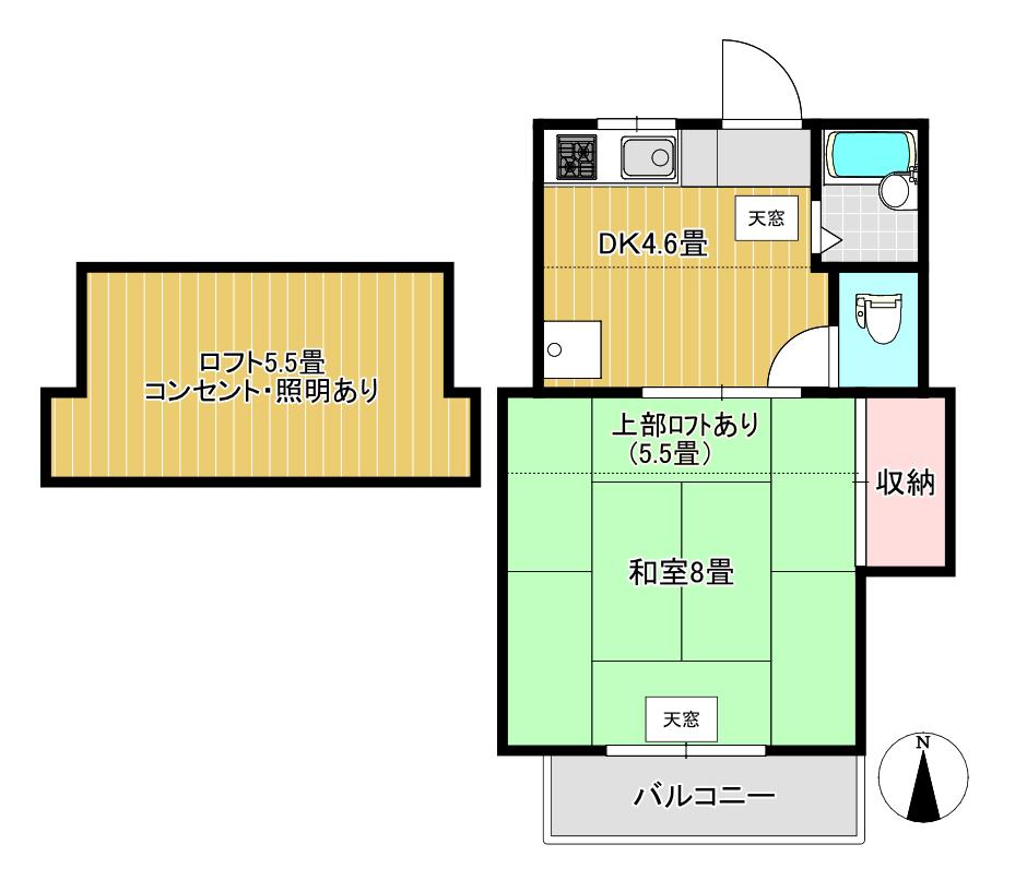 グリーンハウス(1DK/2階)の間取り写真