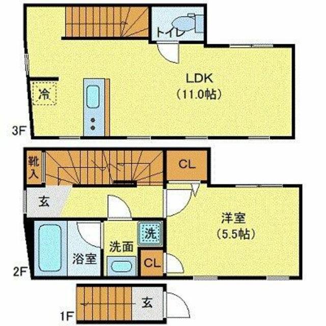 プライベートプレイス広尾(1LDK/2階)の間取り写真