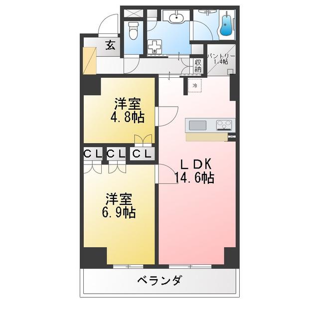 EVERGREEN(2LDK/8階)の間取り写真