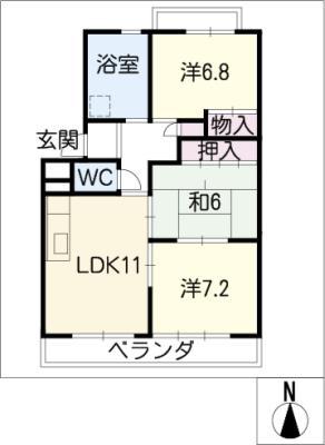 サニーコート岩倉(3LDK/2階)の間取り写真
