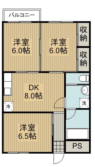 マンション木月B(3DK/1階)の間取り写真